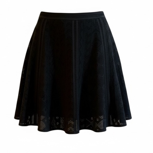 ROBERTO CAVALLI black A-line knit mini skirt Lace hem luxury Italian designer M